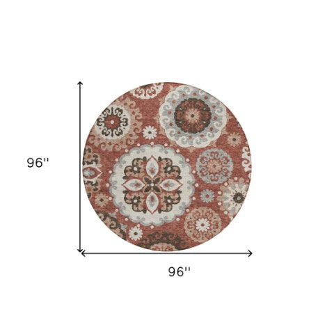 Homeroots 3' Beige Taupe And Brown Floral Medallion Rug - Washable Indoor Outdoor Area For Versatile Spaces 8' Round Polyester 585714