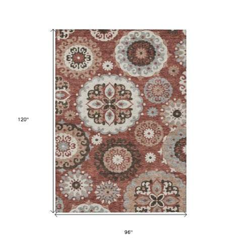 Homeroots 3' Beige Taupe And Brown Floral Medallion Rug - Washable Indoor Outdoor Area For Versatile Spaces 8' X 10' Polyester 585715