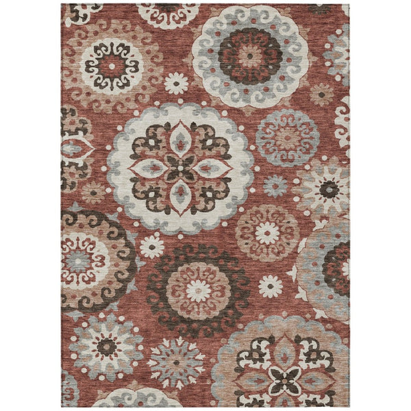 HomeRoots 5' Floral Medallion Area Rug in Warm Orange, Taupe, and Gray – Durable, Washable for Indoor/Outdoor Use 8' X 10' 585715