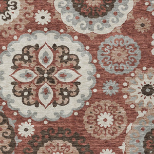 Homeroots 3' Beige Taupe And Brown Floral Medallion Rug - Washable Indoor Outdoor Area For Versatile Spaces 8' X 10' Polyester 585715