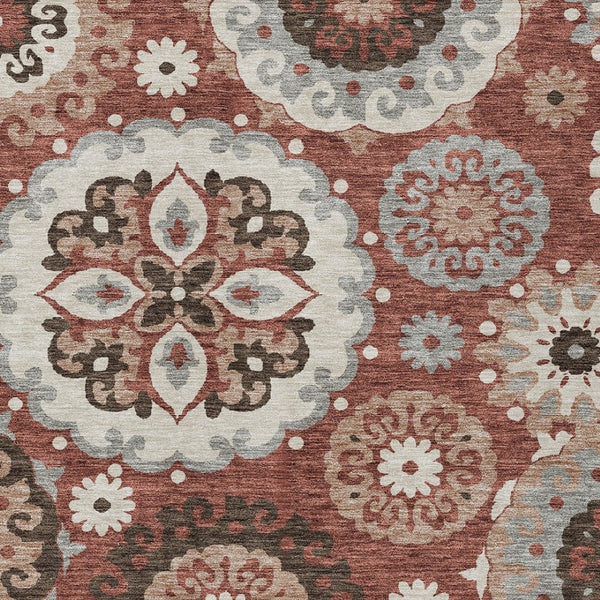 Homeroots 3' Beige Taupe And Brown Floral Medallion Rug - Washable Indoor Outdoor Area For Versatile Spaces 8' X 10' Polyester 585715