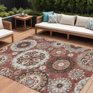 Homeroots 3' Beige Taupe And Brown Floral Medallion Rug - Washable Indoor Outdoor Area For Versatile Spaces 9' X 12' Polyester 585716