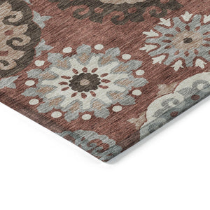 Homeroots 3' Beige Taupe And Brown Floral Medallion Rug - Washable Indoor Outdoor Area For Versatile Spaces 9' X 12' Polyester 585716