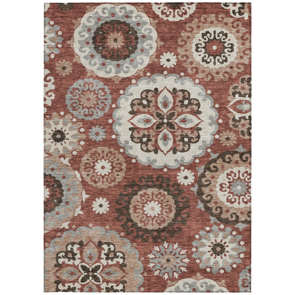 Homeroots 3' Beige Taupe And Brown Floral Medallion Rug - Washable Indoor Outdoor Area For Versatile Spaces 9' X 12' Polyester 585716