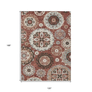 Homeroots 3' Beige Taupe And Brown Floral Medallion Rug - Washable Indoor Outdoor Area For Versatile Spaces 10' X 14' Polyester 585717