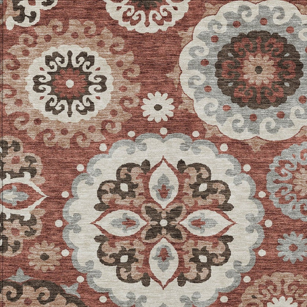 Homeroots 3' Beige Taupe And Brown Floral Medallion Rug - Washable Indoor Outdoor Area For Versatile Spaces 10' X 14' Polyester 585717