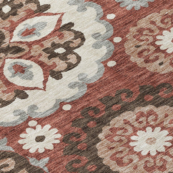 Homeroots 3' Beige Taupe And Brown Floral Medallion Rug - Washable Indoor Outdoor Area For Versatile Spaces 10' X 14' Polyester 585717
