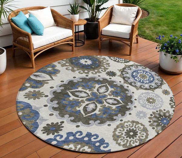 Homeroots 3' Beige Taupe And Brown Floral Medallion Rug - Washable Indoor Outdoor Area For Versatile Spaces 8' Round Polyester 585720