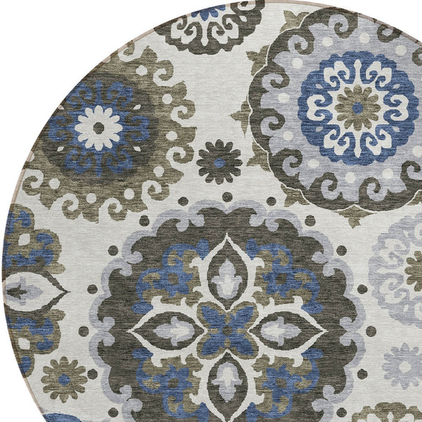 Homeroots 3' Beige Taupe And Brown Floral Medallion Rug - Washable Indoor Outdoor Area For Versatile Spaces 8' Round Polyester 585720