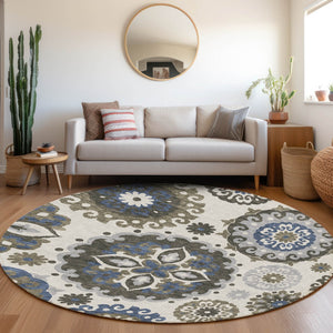 Homeroots 3' Beige Taupe And Brown Floral Medallion Rug - Washable Indoor Outdoor Area For Versatile Spaces 8' Round Polyester 585720