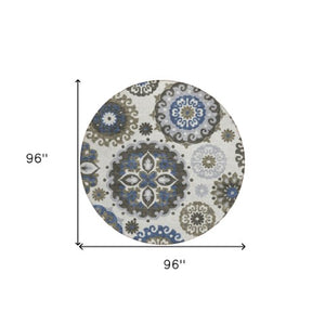 Homeroots 3' Beige Taupe And Brown Floral Medallion Rug - Washable Indoor Outdoor Area For Versatile Spaces 8' Round Polyester 585720