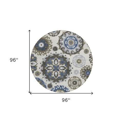 Homeroots 3' Beige Taupe And Brown Floral Medallion Rug - Washable Indoor Outdoor Area For Versatile Spaces 8' Round Polyester 585720