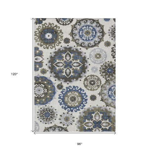 Homeroots 3' Beige Taupe And Brown Floral Medallion Rug - Washable Indoor Outdoor Area For Versatile Spaces 8' X 10' Polyester 585721
