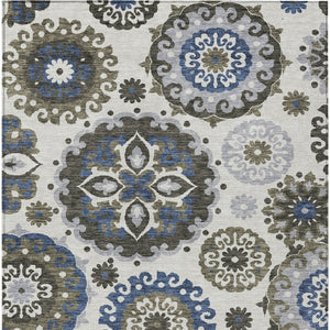 Homeroots 3' Beige Taupe And Brown Floral Medallion Rug - Washable Indoor Outdoor Area For Versatile Spaces 10' X 14' Polyester 585723