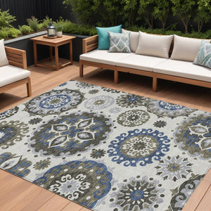 Homeroots 3' Beige Taupe And Brown Floral Medallion Rug - Washable Indoor Outdoor Area For Versatile Spaces 10' X 14' Polyester 585723