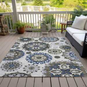 Homeroots 3' Beige Taupe And Brown Floral Medallion Rug - Washable Indoor Outdoor Area For Versatile Spaces 10' X 14' Polyester 585723