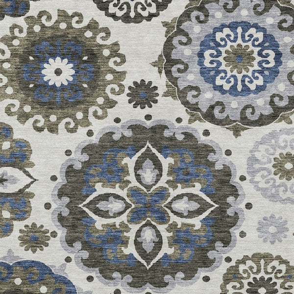 Homeroots 3' Beige Taupe And Brown Floral Medallion Rug - Washable Indoor Outdoor Area For Versatile Spaces 10' X 14' Polyester 585723