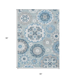 Homeroots 3' Beige Taupe And Brown Floral Medallion Rug - Washable Indoor Outdoor Area For Versatile Spaces 5' X 8' Polyester 585725