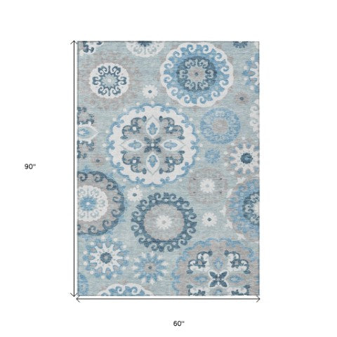 Homeroots 3' Beige Taupe And Brown Floral Medallion Rug - Washable Indoor Outdoor Area For Versatile Spaces 5' X 8' Polyester 585725