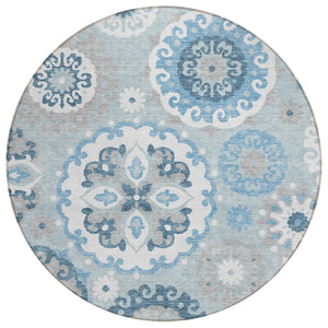 HomeRoots 5' Sky Blue and Denim Blue Floral Medallion Rug - Durable, Washable, Perfect for Indoor and Outdoor Use 8' Round 585726