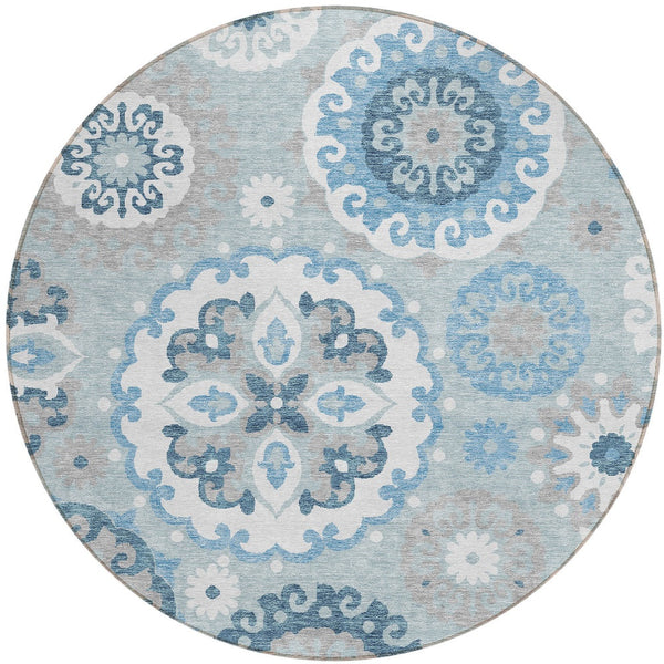 Homeroots 3' Beige Taupe And Brown Floral Medallion Rug - Washable Indoor Outdoor Area For Versatile Spaces 8' Round Polyester 585726