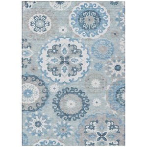 HomeRoots 5' Sky Blue and Denim Blue Floral Medallion Rug - Durable, Washable, Perfect for Indoor and Outdoor Use 8' X 10' 585727