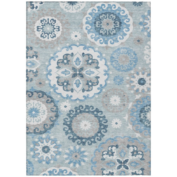 HomeRoots 5' Sky Blue and Denim Blue Floral Medallion Rug - Durable, Washable, Perfect for Indoor and Outdoor Use 8' X 10' 585727