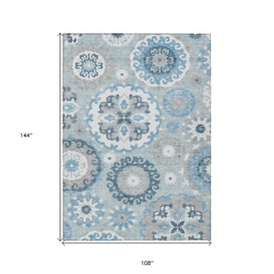 Homeroots 3' Beige Taupe And Brown Floral Medallion Rug - Washable Indoor Outdoor Area For Versatile Spaces 9' X 12' Polyester 585728