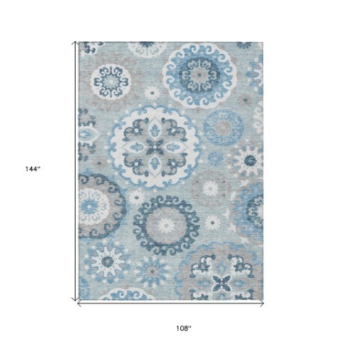 Homeroots 3' Beige Taupe And Brown Floral Medallion Rug - Washable Indoor Outdoor Area For Versatile Spaces 9' X 12' Polyester 585728