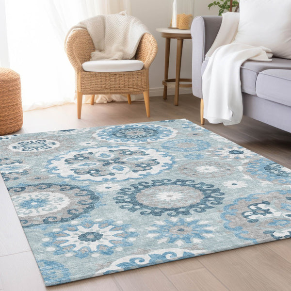 Homeroots 3' Beige Taupe And Brown Floral Medallion Rug - Washable Indoor Outdoor Area For Versatile Spaces 10' X 14' Polyester 585729