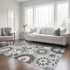 Homeroots 3' Beige Taupe And Brown Floral Medallion Rug - Washable Indoor Outdoor Area For Versatile Spaces 3' X 5' Polyester 585730