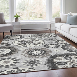 Homeroots 3' Beige Taupe And Brown Floral Medallion Rug - Washable Indoor Outdoor Area For Versatile Spaces 5' X 8' Polyester 585731