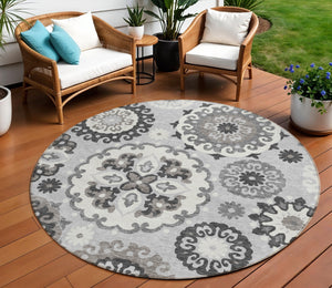 Homeroots 3' Beige Taupe And Brown Floral Medallion Rug - Washable Indoor Outdoor Area For Versatile Spaces 8' Round Polyester 585732