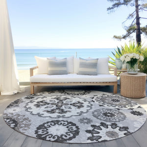 Homeroots 3' Beige Taupe And Brown Floral Medallion Rug - Washable Indoor Outdoor Area For Versatile Spaces 8' Round Polyester 585732