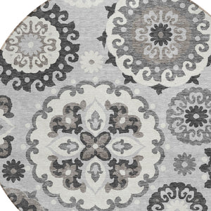 Homeroots 3' Beige Taupe And Brown Floral Medallion Rug - Washable Indoor Outdoor Area For Versatile Spaces 8' Round Polyester 585732