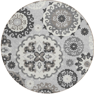 Homeroots 3' Beige Taupe And Brown Floral Medallion Rug - Washable Indoor Outdoor Area For Versatile Spaces 8' Round Polyester 585732