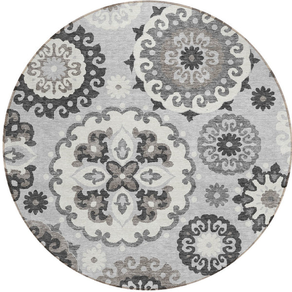 Homeroots 3' Beige Taupe And Brown Floral Medallion Rug - Washable Indoor Outdoor Area For Versatile Spaces 8' Round Polyester 585732