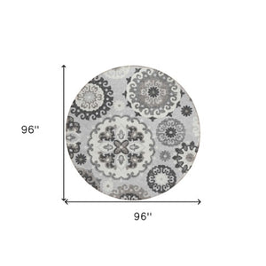 Homeroots 3' Beige Taupe And Brown Floral Medallion Rug - Washable Indoor Outdoor Area For Versatile Spaces 8' Round Polyester 585732