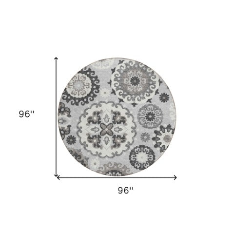 Homeroots 3' Beige Taupe And Brown Floral Medallion Rug - Washable Indoor Outdoor Area For Versatile Spaces 8' Round Polyester 585732