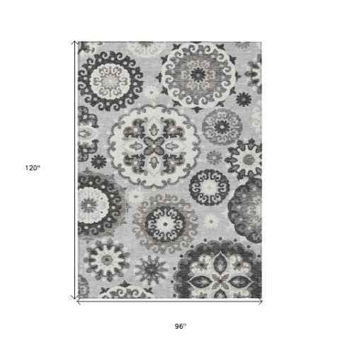 Homeroots 3' Beige Taupe And Brown Floral Medallion Rug - Washable Indoor Outdoor Area For Versatile Spaces 8' X 10' Polyester 585733