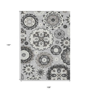 Homeroots 3' Beige Taupe And Brown Floral Medallion Rug - Washable Indoor Outdoor Area For Versatile Spaces 9' X 12' Polyester 585734