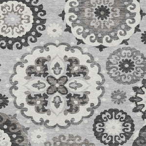 Homeroots 3' Beige Taupe And Brown Floral Medallion Rug - Washable Indoor Outdoor Area For Versatile Spaces 9' X 12' Polyester 585734