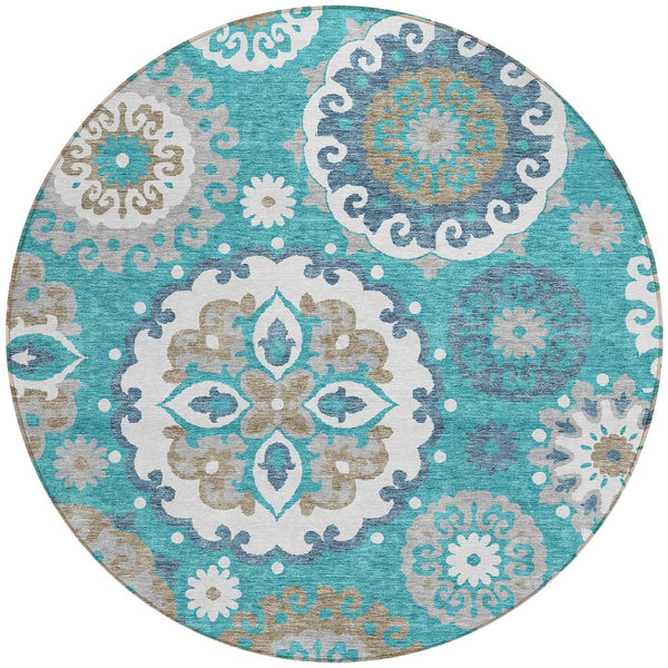 Homeroots 3' Beige Taupe And Brown Floral Medallion Rug - Washable Indoor Outdoor Area For Versatile Spaces 8' Round Polyester 585738