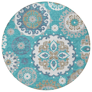 Homeroots 3' Beige Taupe And Brown Floral Medallion Rug - Washable Indoor Outdoor Area For Versatile Spaces 8' Round Polyester 585738