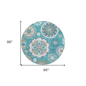 Homeroots 3' Beige Taupe And Brown Floral Medallion Rug - Washable Indoor Outdoor Area For Versatile Spaces 8' Round Polyester 585738