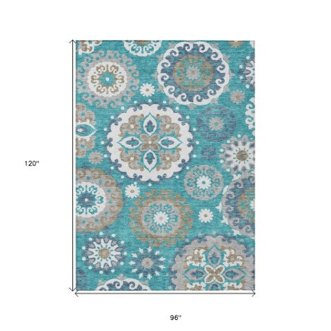 Homeroots 3' Beige Taupe And Brown Floral Medallion Rug - Washable Indoor Outdoor Area For Versatile Spaces 8' X 10' Polyester 585739