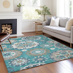 Homeroots 3' Beige Taupe And Brown Floral Medallion Rug - Washable Indoor Outdoor Area For Versatile Spaces 8' X 10' Polyester 585739