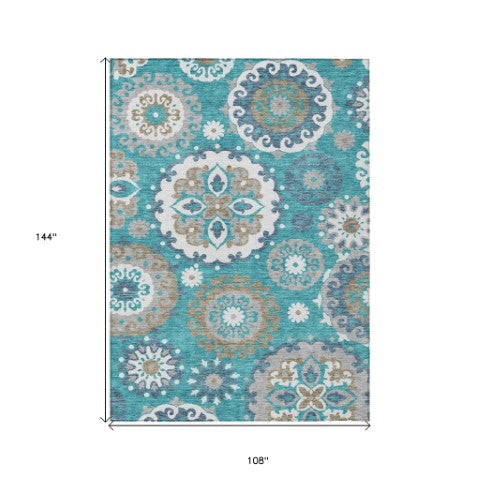 Homeroots 3' Beige Taupe And Brown Floral Medallion Rug - Washable Indoor Outdoor Area For Versatile Spaces 9' X 12' Polyester 585740
