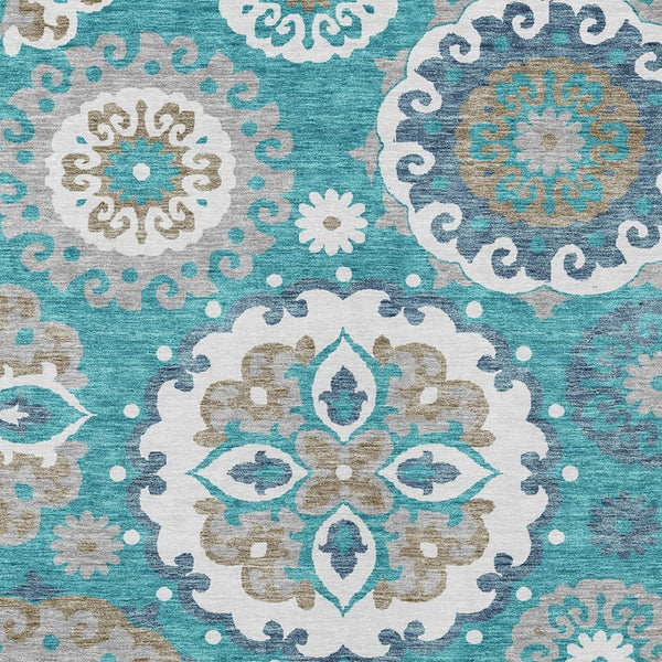 Homeroots 3' Beige Taupe And Brown Floral Medallion Rug - Washable Indoor Outdoor Area For Versatile Spaces 10' X 14' Polyester 585741