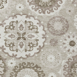 Homeroots 3' Beige Taupe And Brown Floral Medallion Rug - Washable Indoor Outdoor Area For Versatile Spaces 5' X 8' Polyester 585743